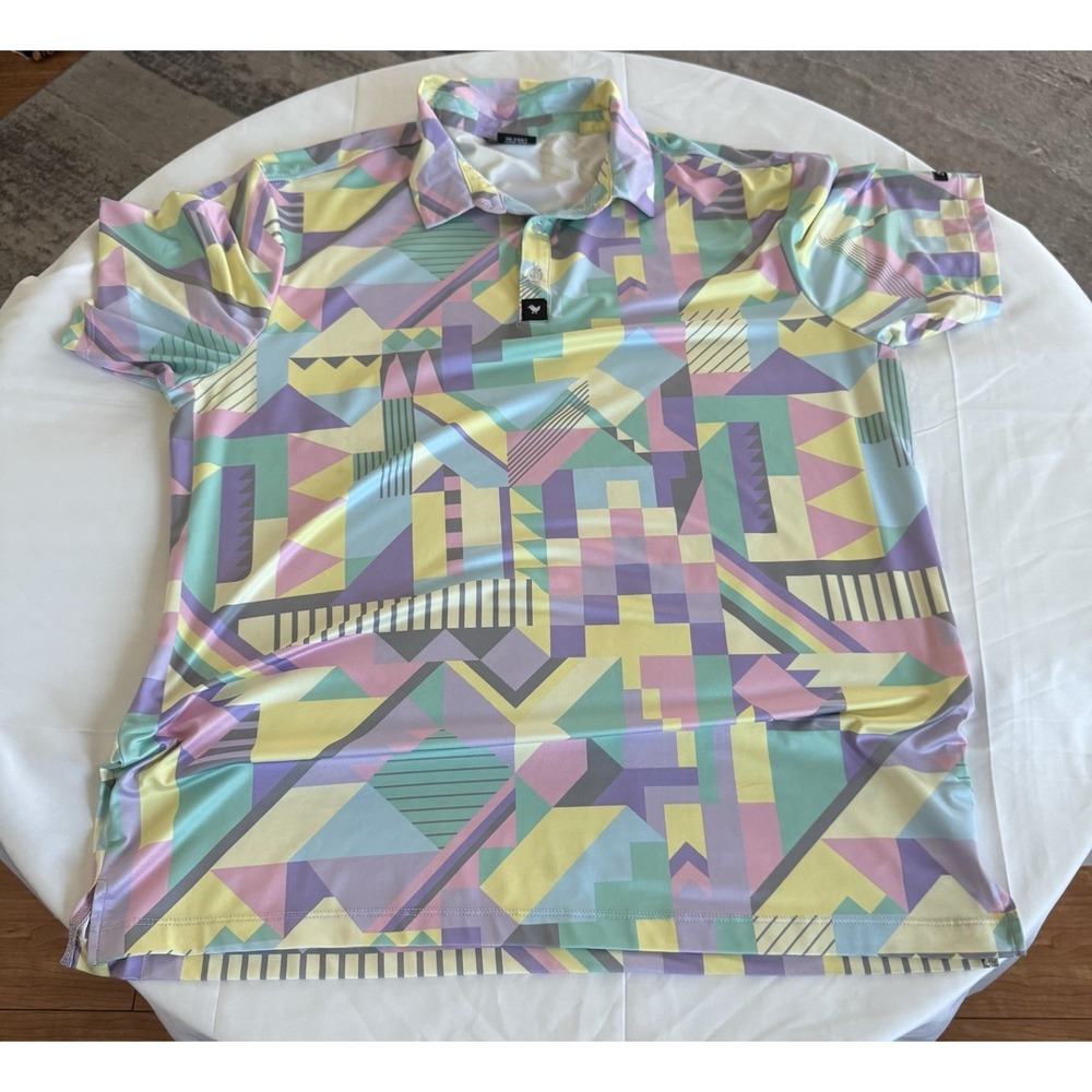 Bad Birdie Polo Shirt Mens 2XL Performance Golf Stretch Multi Color Geometric
